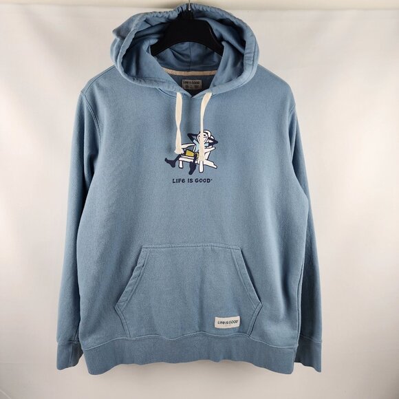 Life Is Good Hoodie Mens Large Blue Graphic Print Pullover - Picture 1 of 8